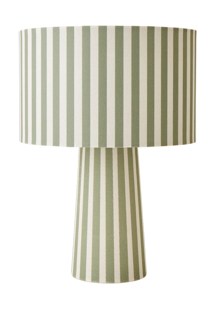 ValueLights Thorley Green Stripe Drum Shade Full Fabric Table Lamp