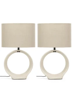 ValueLights Tia Pair of Matte Cream Table Lamp & E14 Candle
