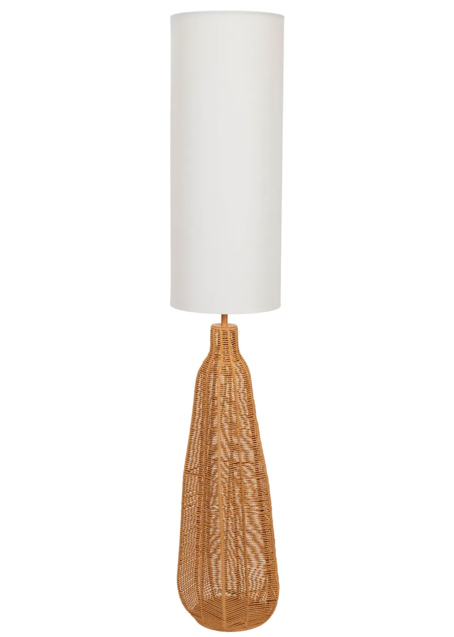 ValueLights Una White Tall Lamp Shade Rattan Midi Floor Lamp