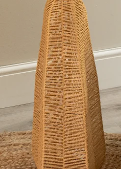 ValueLights Una White Tall Lamp Shade Rattan Midi Floor Lamp