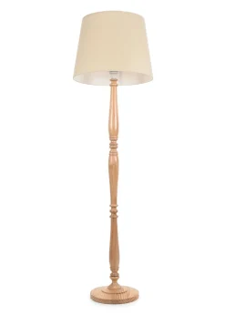ValueLights Victoria Oak Effect Natural Floor Lamp with Large Tapered Shade