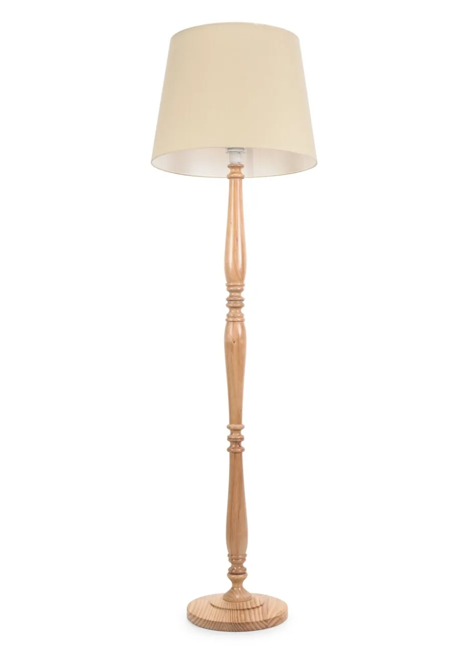 ValueLights Victoria Oak Effect Natural Floor Lamp with Large Tapered Shade