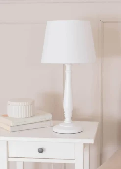 ValueLights Victoria Painted White Table Lamp with Small Tapered Shade