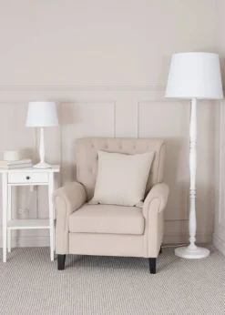 ValueLights Victoria Painted White Floor Lamp with Large Tapered Shade