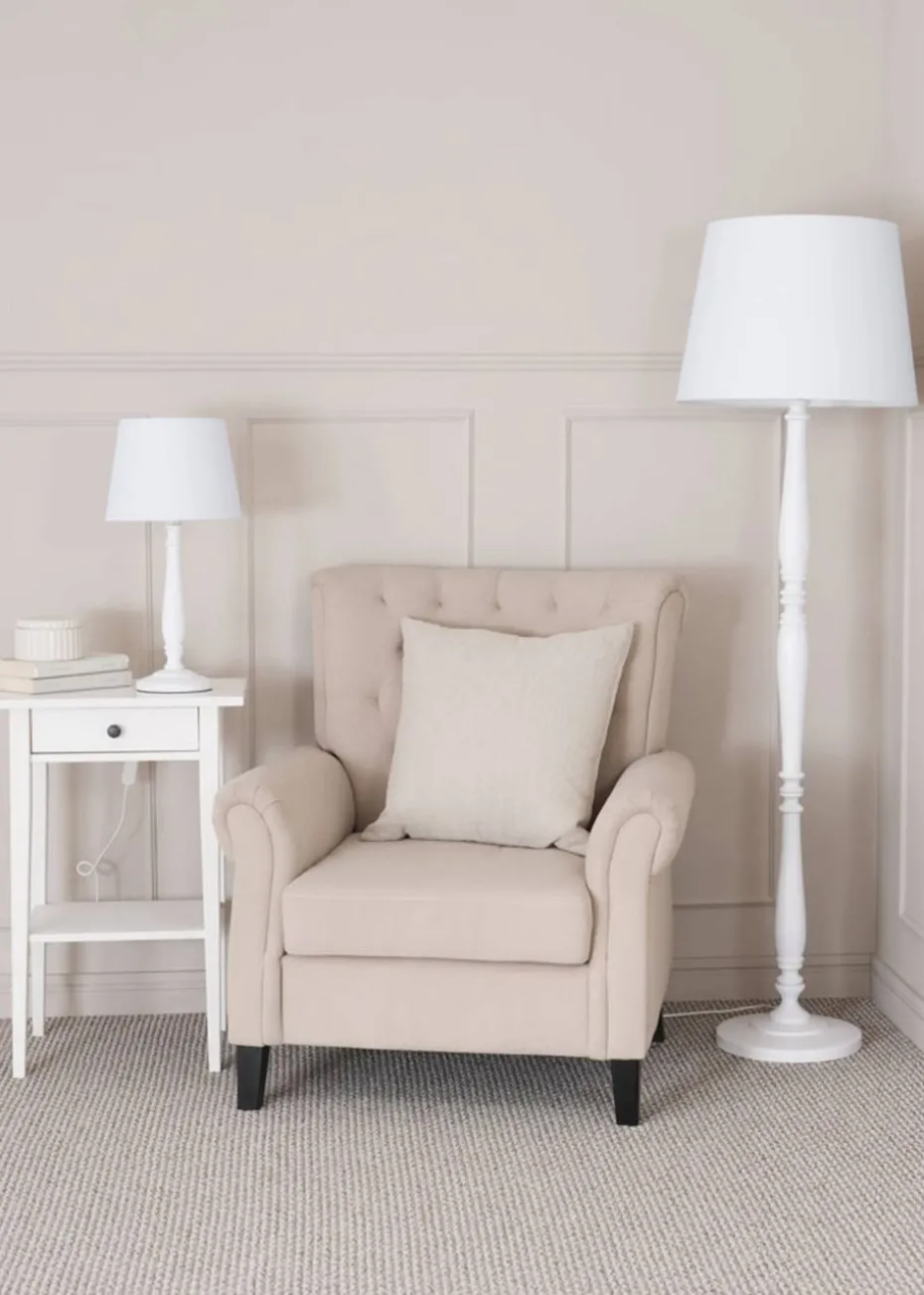 ValueLights Victoria Painted White Floor Lamp with Large Tapered Shade