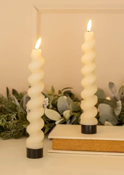 ValueLights White LED Candle Spiral Design Pack of 2 (25cm x 4cm x 4cm)