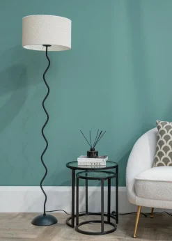 ValueLights Wiggle Black Metal Floor Lamp Cream Boucle Shade (151cm x 35cm)