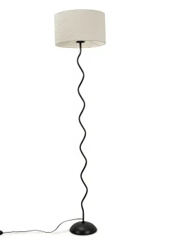 ValueLights Wiggle Black Metal Floor Lamp Cream Boucle Shade (151cm x 35cm)