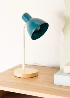 ValueLights Woody  Blue Table Lamp with Tapered Shade (36cm x 19cm x 14cm)