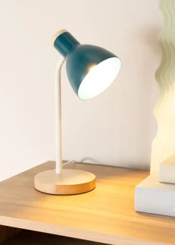 ValueLights Woody  Blue Table Lamp with Tapered Shade (36cm x 19cm x 14cm)