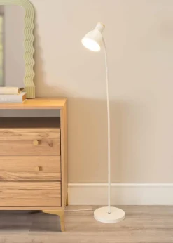 ValueLights Woody  White Floor Lamp with White Tapered Shade (130cm x 36cm x 22cm)