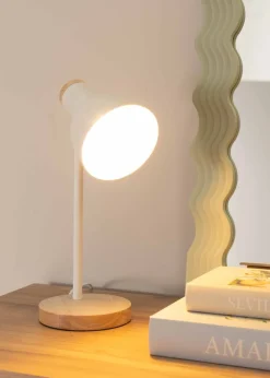 ValueLights Woody  White Table Lamp with Tapered Shade (36cm x 19cm x 14cm)