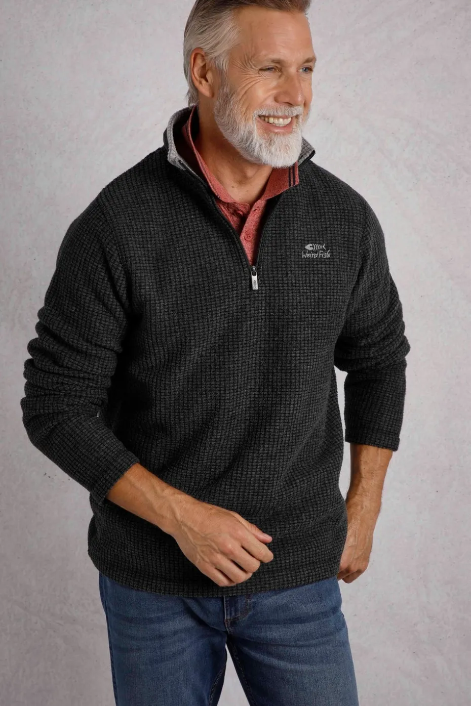 Weird Fish Black Newark 1/4 Zip Grid Fleece