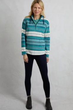 Weird Fish Blue Lana 1/4 Zip Stripe Microfleece Hoodie