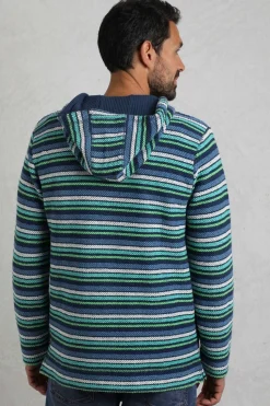 Weird Fish Blue Payson Button Neck Striped Macaroni Hoodie