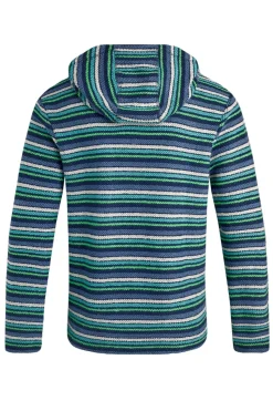Weird Fish Blue Payson Button Neck Striped Macaroni Hoodie
