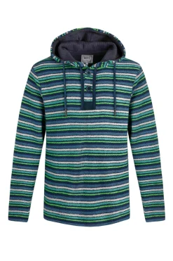 Weird Fish Blue Payson Button Neck Striped Macaroni Hoodie