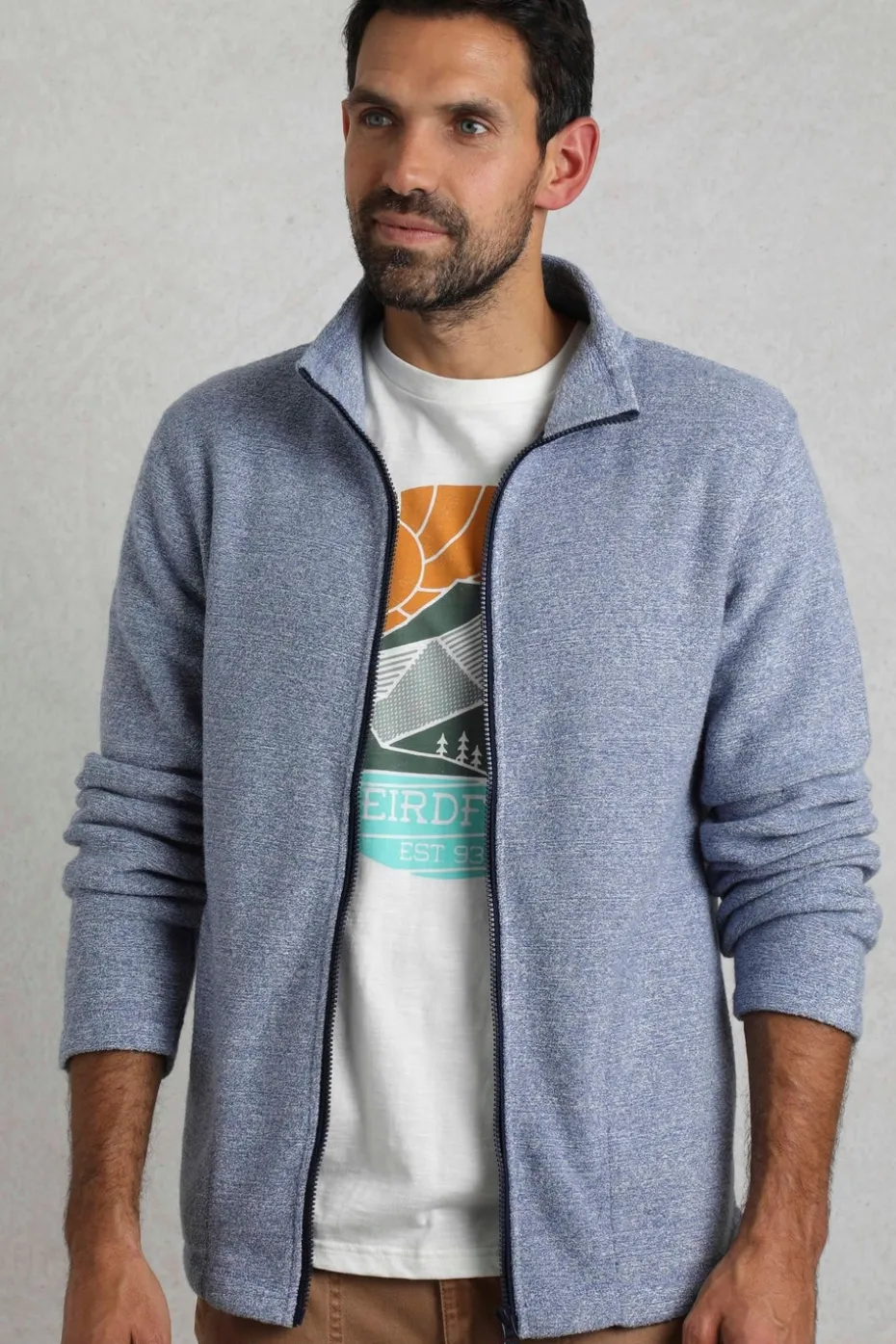 Weird Fish Blue Thames Full Zip Snow Marl Fleece