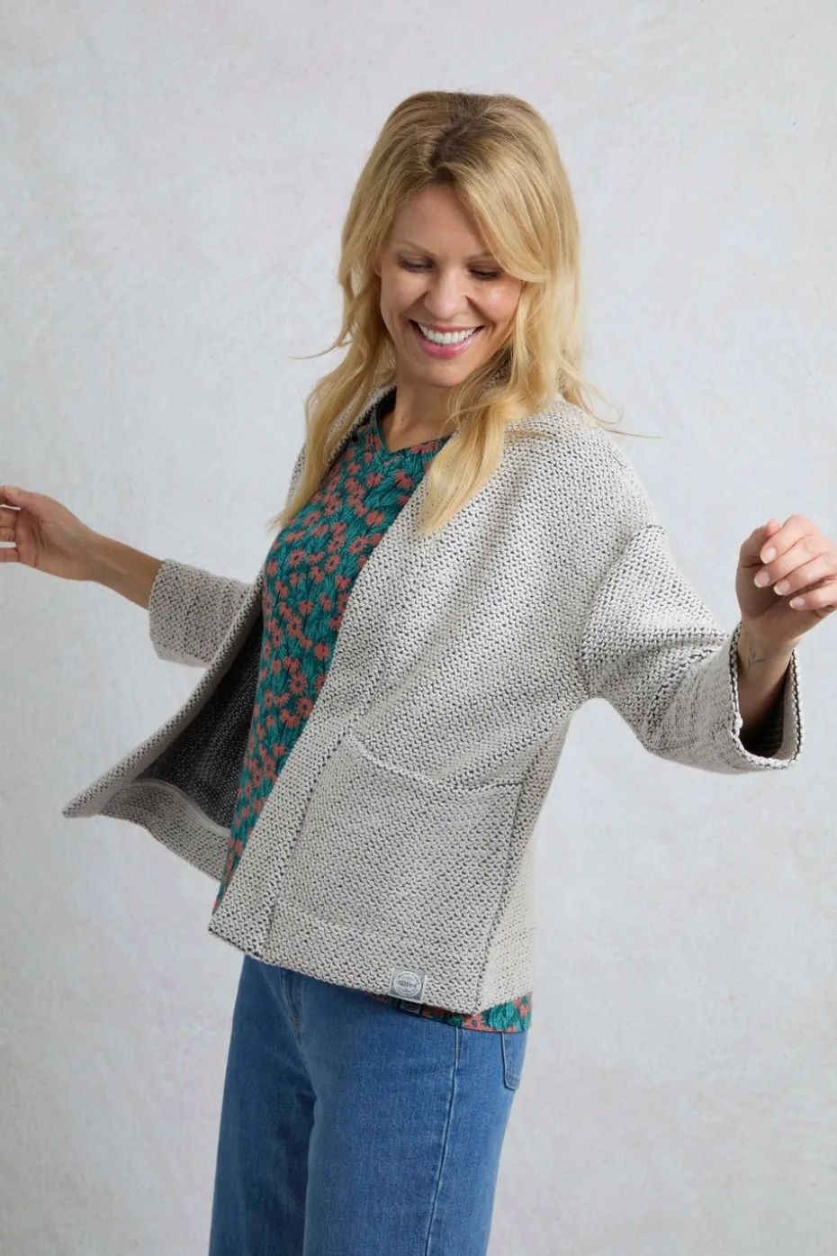 Weird Fish Cream Santosh Cropped Macaroni Kimono Cardigan