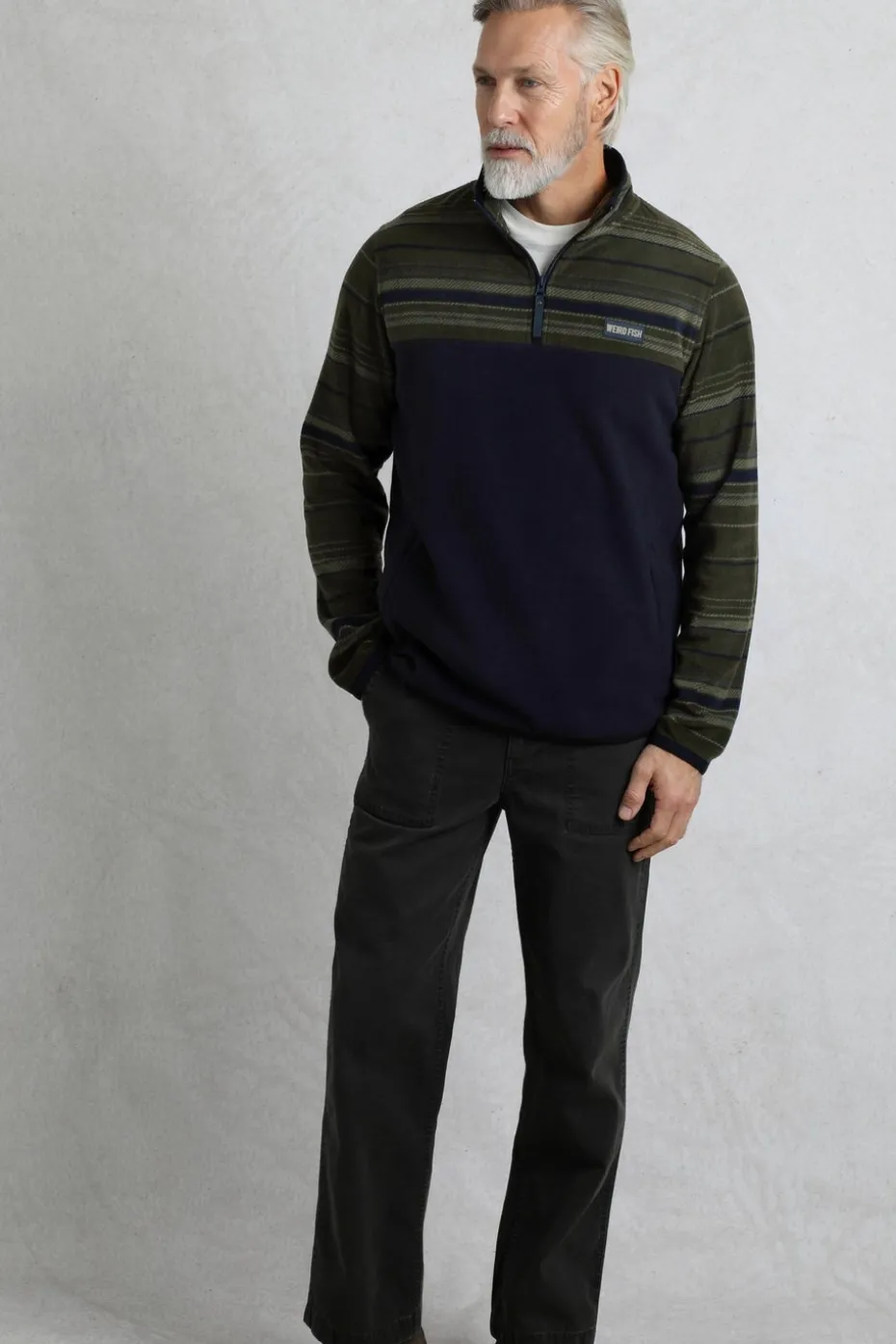 Weird Fish Green Gilbert 1/4 Zip Striped Microfleece