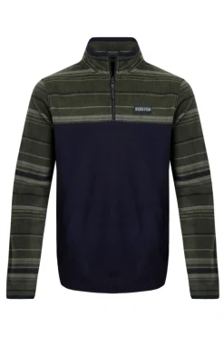 Weird Fish Green Gilbert 1/4 Zip Striped Microfleece