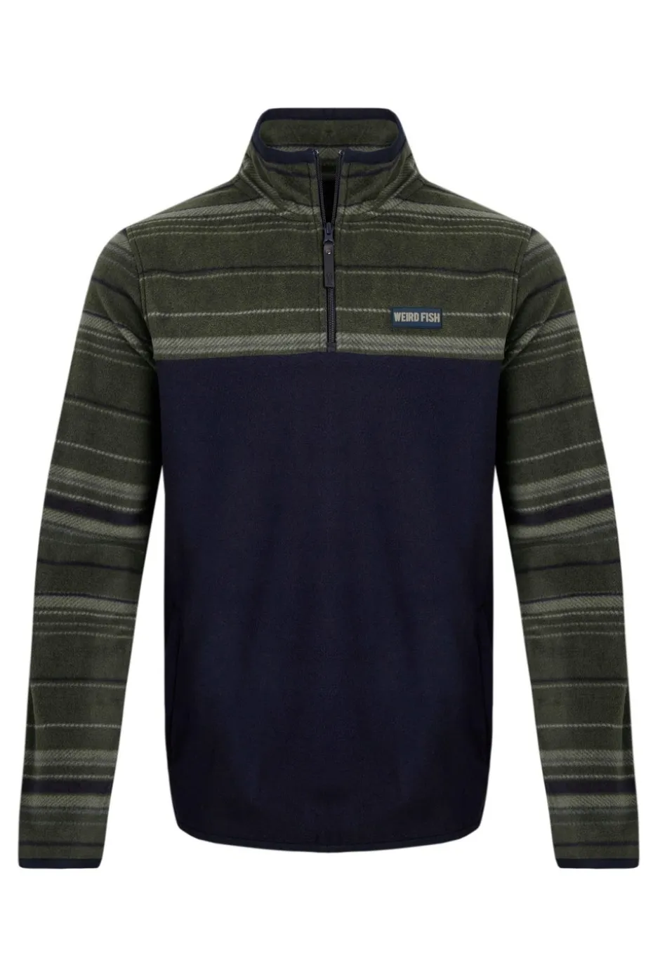 Weird Fish Green Gilbert 1/4 Zip Striped Microfleece