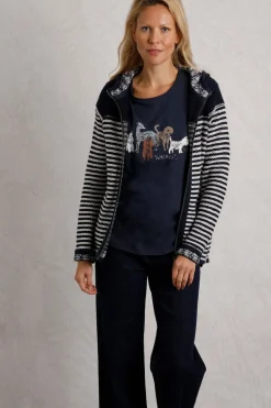 Weird Fish Navy Bianca Full Zip Stripe Macaroni Hoodie