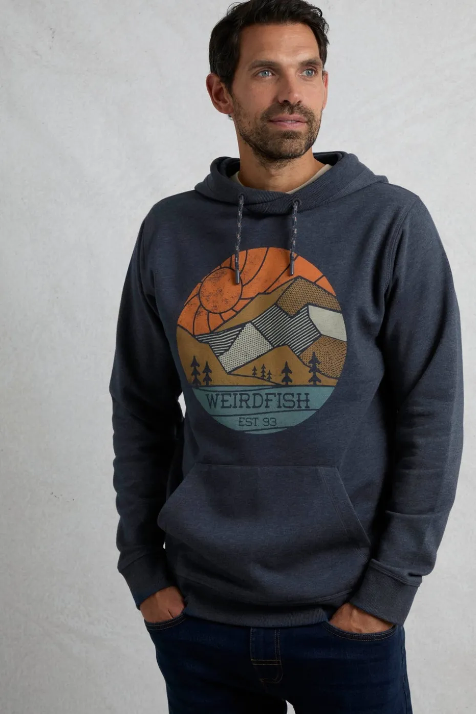 Weird Fish Navy Bryant Front Print Graphic Popover Hoodie