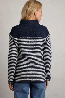 Weird Fish Navy Juliet 1/4 Zip Stripe Macaroni