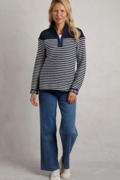 Weird Fish Navy Juliet 1/4 Zip Stripe Macaroni