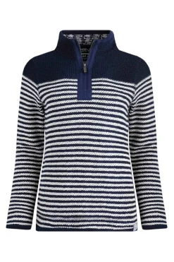 Weird Fish Navy Juliet 1/4 Zip Stripe Macaroni