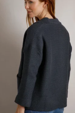 Weird Fish Navy Santosh Cropped Macaroni Kimono Cardigan