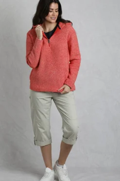 Weird Fish Red Alisa 1/4 Zip Snow Marl Fleece Hoodie