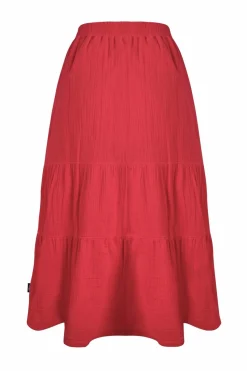 Weird Fish Red Lathika Tiered Midi Skirt