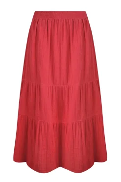 Weird Fish Red Lathika Tiered Midi Skirt