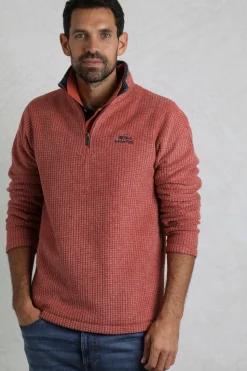 Weird Fish Red Newark 1/4 Zip Grid Fleece