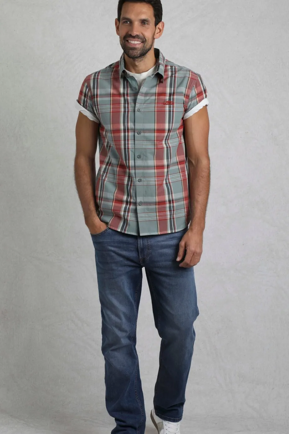 Weird Fish Teal Blue Judd Short Sleeve Check Shirt