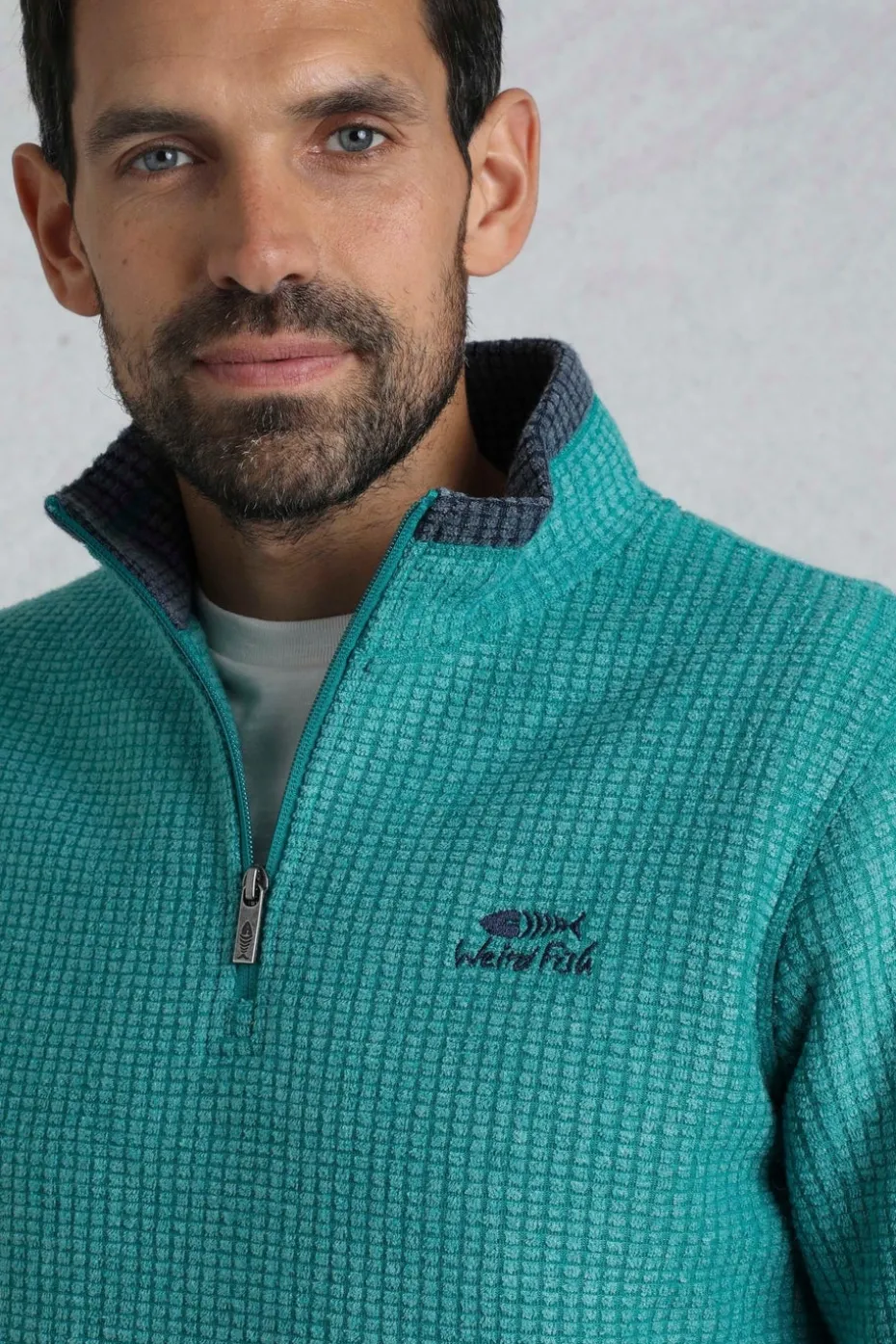 Weird Fish Teal Newark 1/4 Zip Grid Fleece