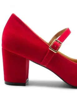 Where's That From Araceli Block Heel Mary Jane Pumps In Red Suede