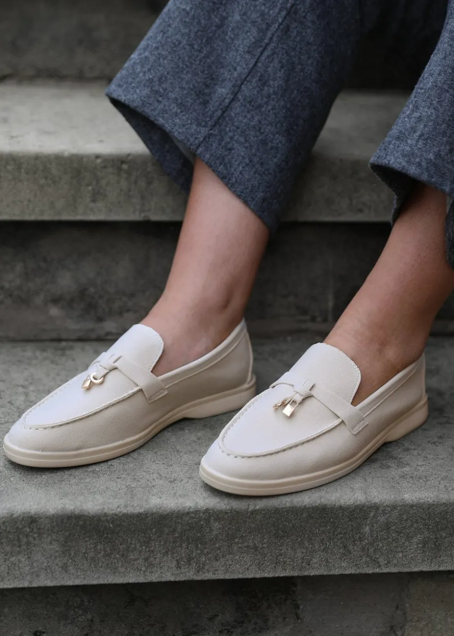 Where's That From Beige Suede Pegasus Wide-Fit Slip On Loafers