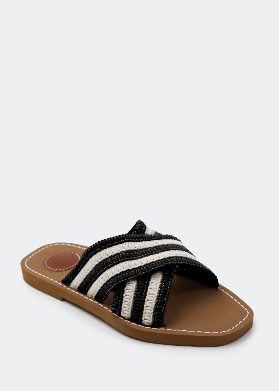 Where's That From Black Arizona Striped Cross Over Crochet Strap