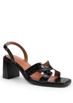 Where's That From Black Croc Patent Stylite Strappy Block Heel Sandals