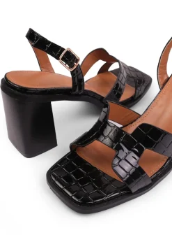Where's That From Black Croc Patent Stylite Strappy Block Heel Sandals