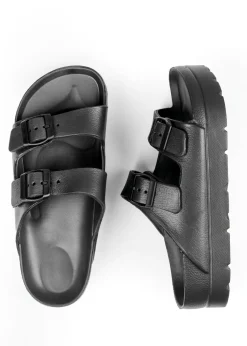 Where's That From Black Danielle Slider Sandals With Buckle