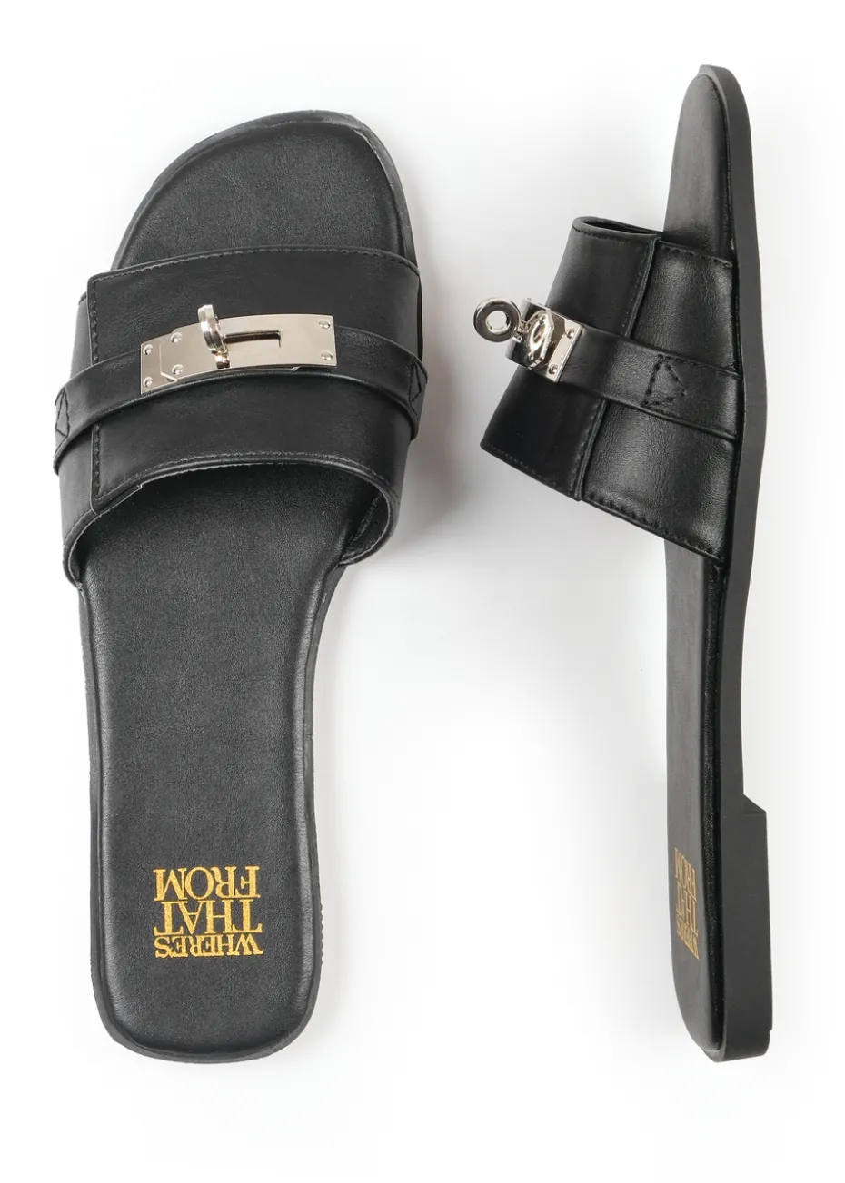 Where's That From Black Emmeline Single Band Slider Sandals