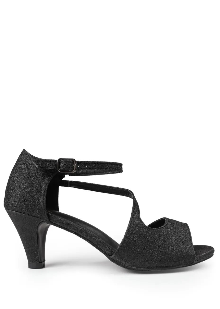 Where's That From Black Glitter Beatrice Low Kitten Heels