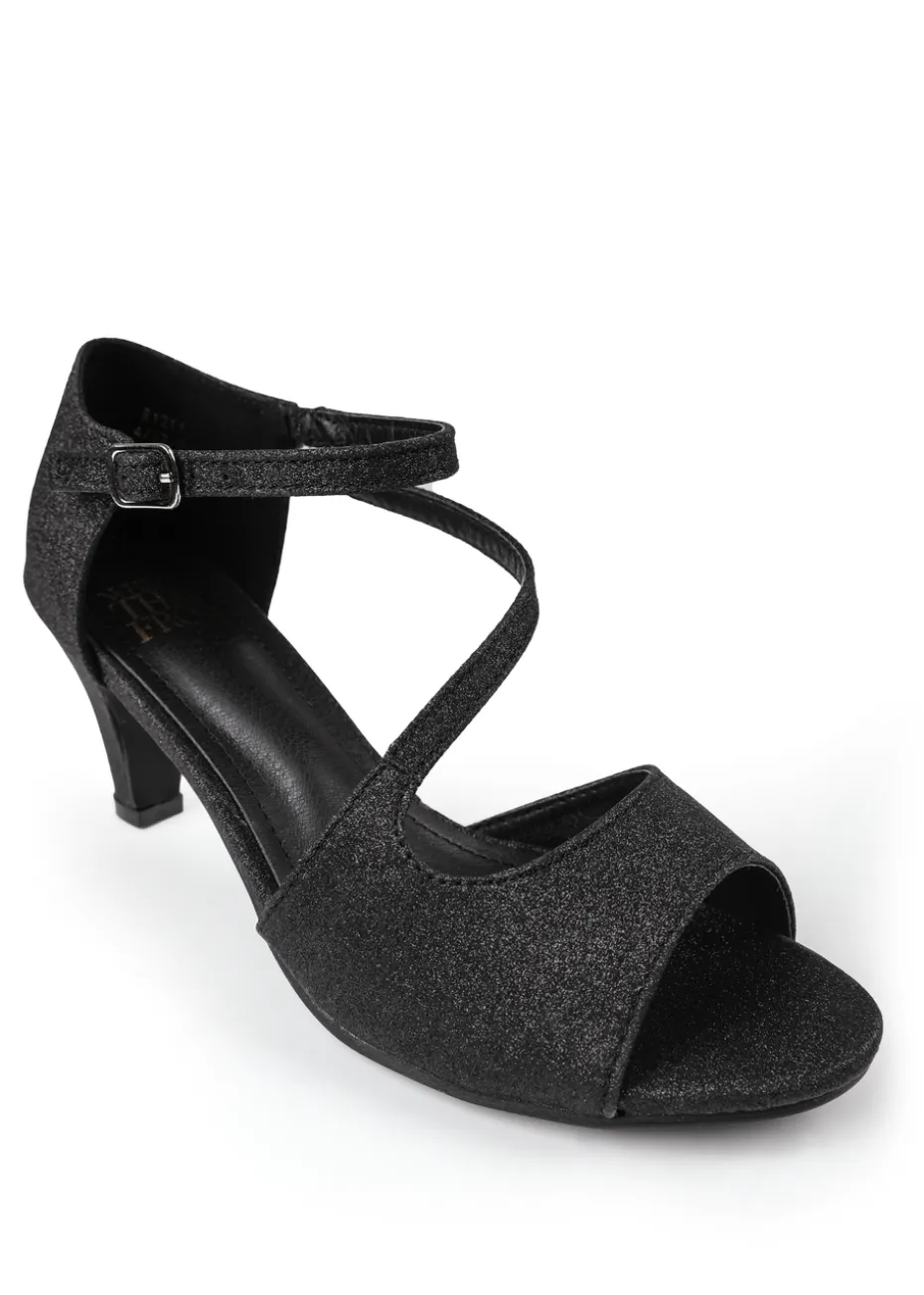 Where's That From Black Glitter Beatrice Low Kitten Heels