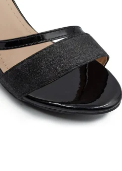 Where's That From Black Glitter Perla Mid Block Heel Sandals