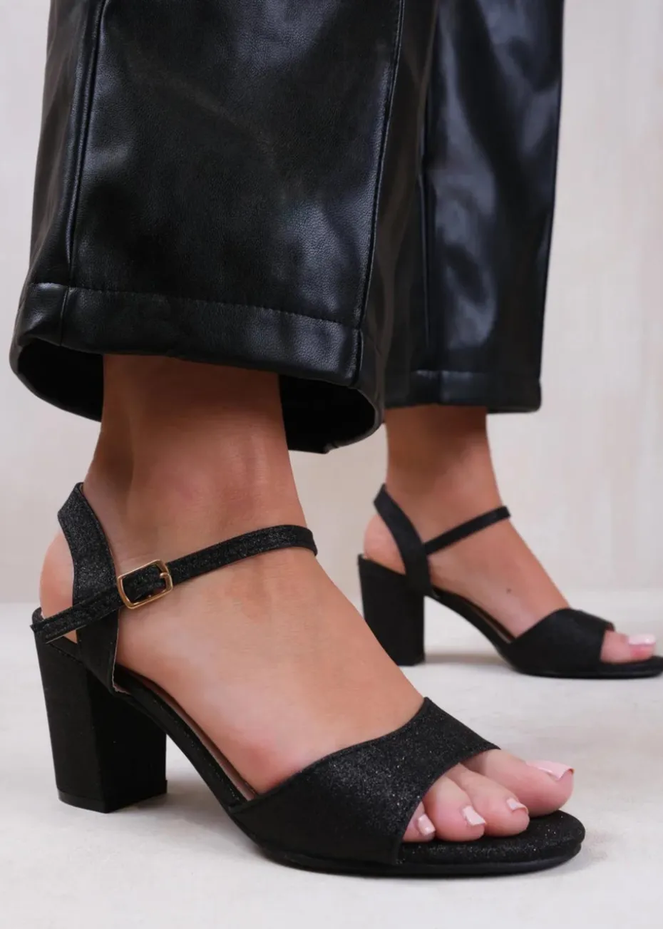 Where's That From Black Glitter Paityn Low Block Heel Sandals