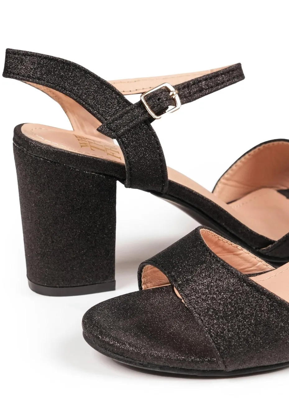 Where's That From Black Glitter Paityn Low Block Heel Sandals